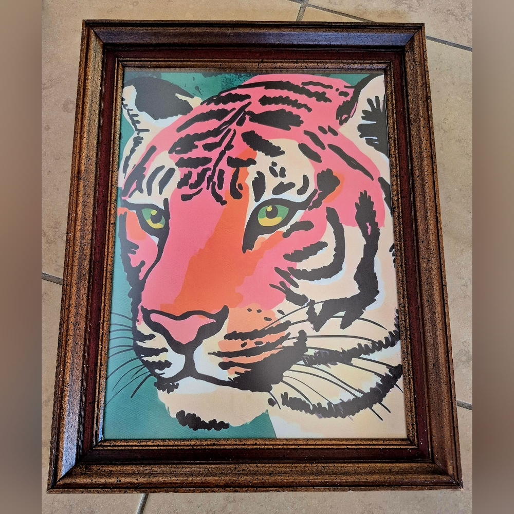 Framed Tiger Art Print 15 X 19